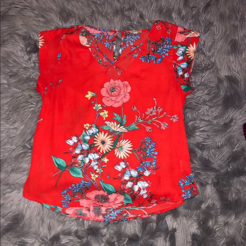 Red flower blouse